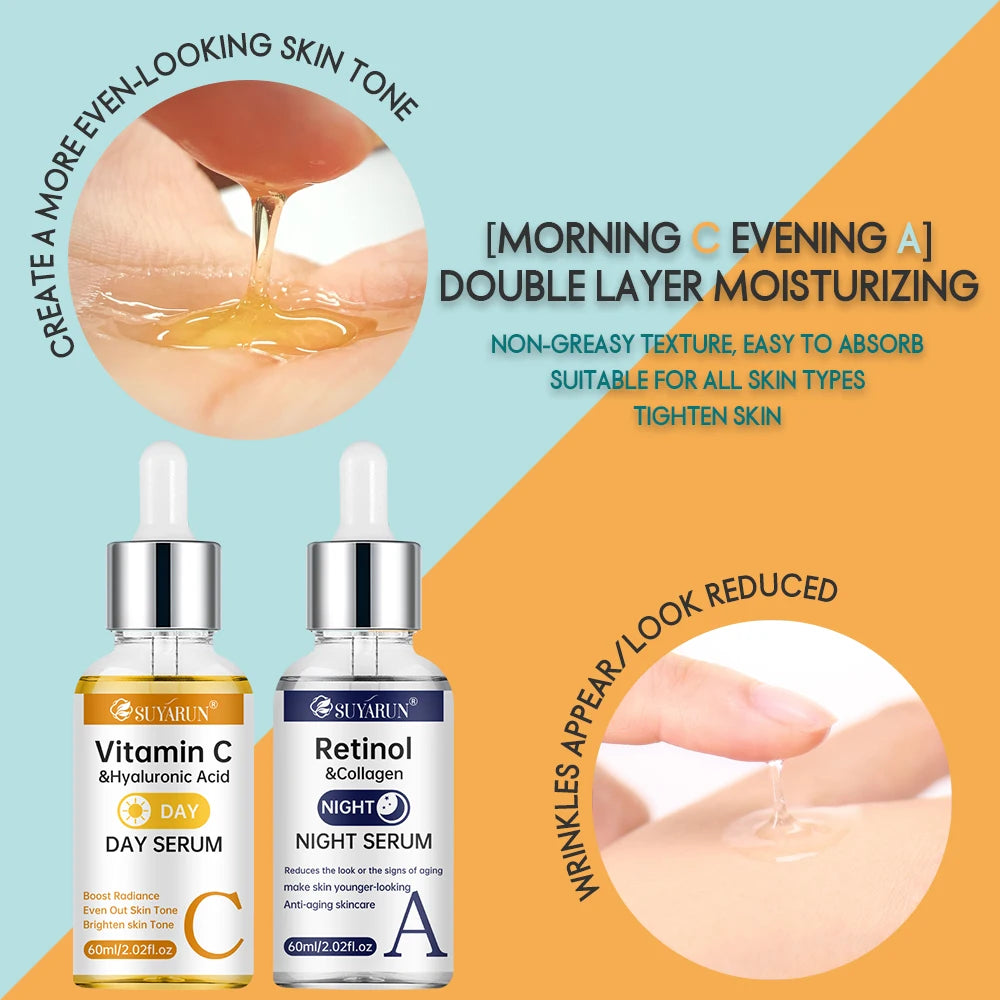 ✨ Korean Vitamin C & Retinol Serum Set - Brighten & Anti-Aging Day Night Routine