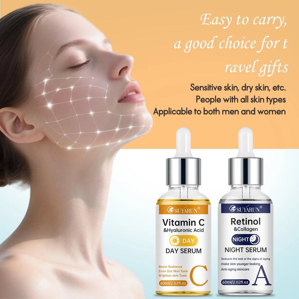 ✨ Korean Vitamin C & Retinol Serum Set - Brighten & Anti-Aging Day Night Routine