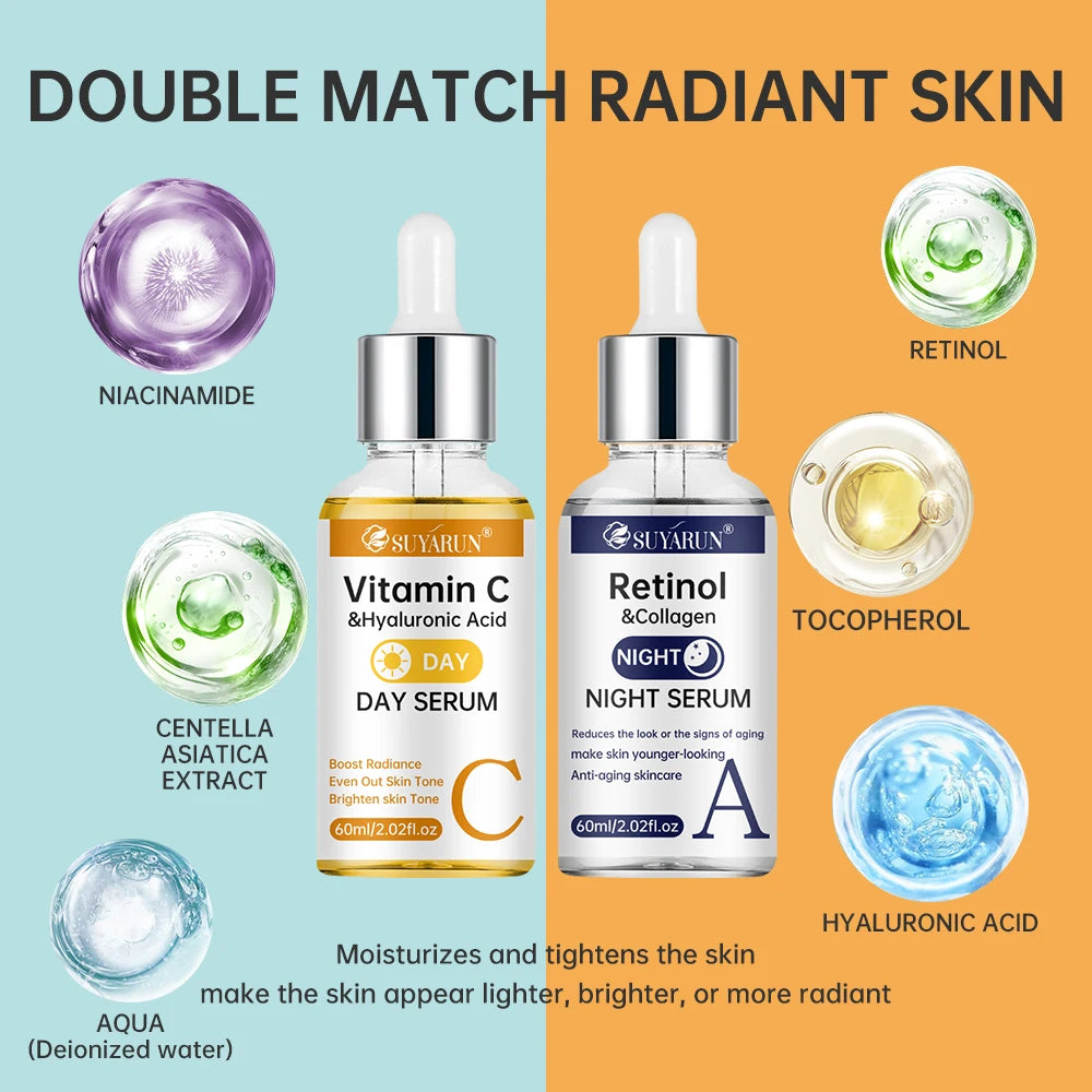 ✨ Korean Vitamin C & Retinol Serum Set - Brighten & Anti-Aging Day Night Routine