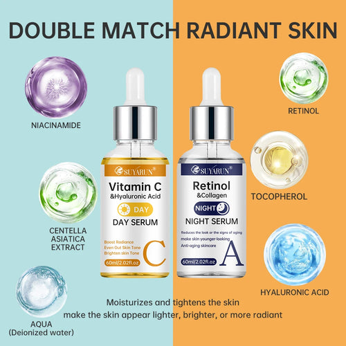 ✨ Korean Vitamin C & Retinol Serum Set - Brighten & Anti-Aging Day Night Routine